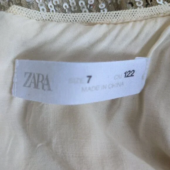Zara Kids Champagne & Silver Sequin Party Dress | Size 7 - Picture 2 of 7